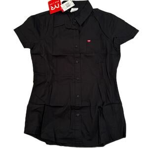 TYR Red Line Womens SS Solid Button Down Shirt Stretch - Black - Small - $56